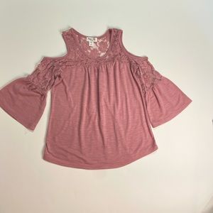 Pink Flair Sleeve/ Cutout Shoulder Blouse